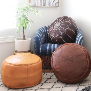Moroccan Leather Pouf Ottoman Genuine Vintage Leather