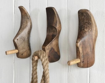 Vintage Antique Wooden Shoe Forms Rustic Shoe Mold Wall Hook Industrial Decor
