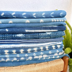 Vintage African Indigo Mudcloth Handwoven Tribal Textile Boho Home Decor Indigo Blanket Throw