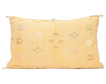 Large Moroccan Sabra Cactus Silk Lumbar Pillow Double Sided Cover Yellow