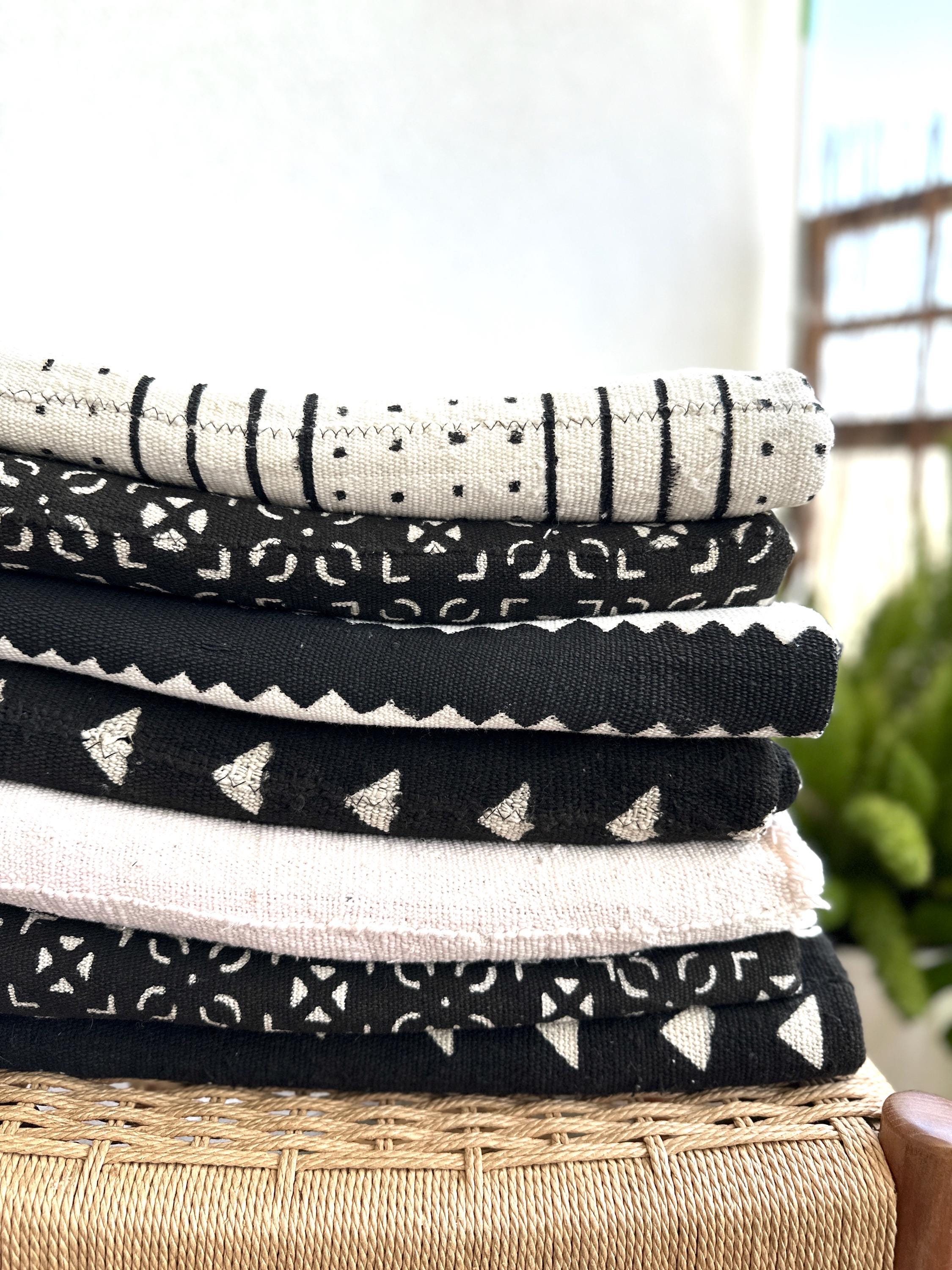Authentic African Handmade Bogolan Mud Cloth Plain White & Black