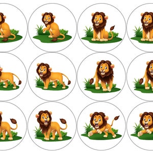 Edible Lion  Jungle Animal Safari Pre-cut Edible Icing Image Cupcake or Cookie Toppers