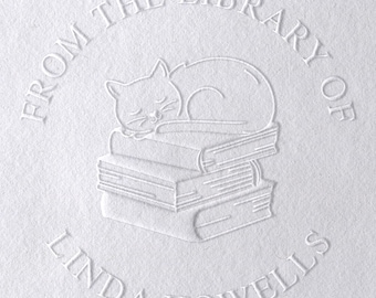 Personalized Cat Book Embosser, Custom Library Stamp | Feline Lover Gift