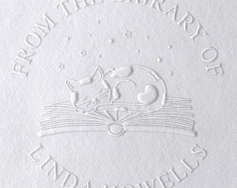 Personalized Cat Book Embosser, Custom Library Stamp | Cat Lover Gift