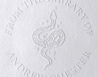 Custom Book Embosser, Serpent Design | Personalized Name | Ex Libris