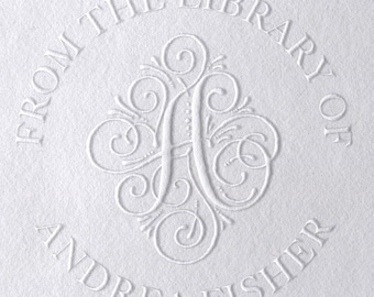 Custom Monogram Embosser, Fancy Script Initial - Book Lovers | Ex Libris Mark