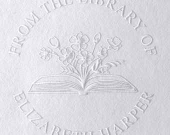 Personalized Floral Embosser: Library Book Stamp with Flowers #2