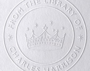 Personalized Crown Book Embosser, Royal Library Stamp | Ex Libris Mark