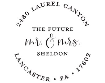 Future Mr. & Mrs. Stamp Return Address Self Inking or Wooden, Round Custom Stamp for Wedding Invitations and Stationery, Engagement Gift