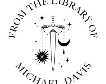 Celestial Sword Book Stamp or Embosser: Personalized Library Stamp
