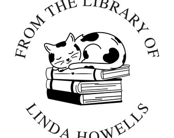 Personalized Cat Book Stamp or Embosser: Library Bookplate Stamp