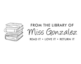 Custom Library Book Stamp: Teacher or Children's Bookplate (Self Inking or Wooden)