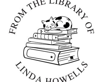 Personalized Cat Book Stamp or Embosser: Custom Library Bookplate