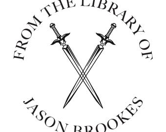 Custom Book Embosser - Crossed Swords, Personalized Library Stamp