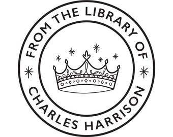 Personalized Crown Book Stamp or Embosser: Royal Library Stamp
