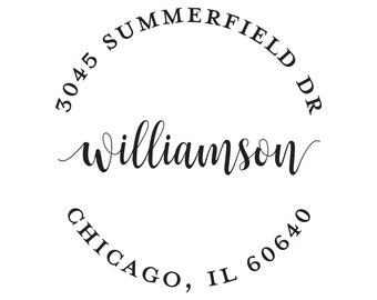 Personalized Return Address Stamp: Circle Design, Wooden or Self-Inking