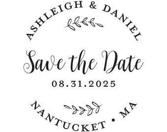 Save the Date Stamp with Names, Wedding Date and Location, Rubber Wedding Stamp for Couples, Engagement Gift, Save the Date Cards