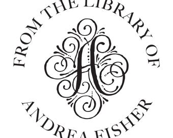 Custom Monogram Self Inking Stamp, Fancy Script Initial - Book Lovers | Ex Libris Mark