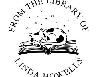 Custom Cat Book Stamp - Personalized Library Embosser or Stamp