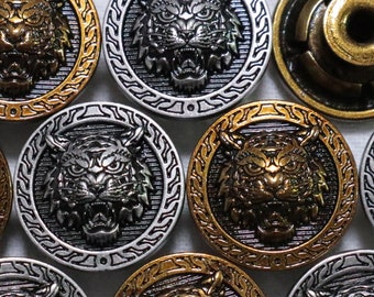 18mm Metal Jean Buttons (10 Sets), Silver and Bronze Tiger Button, No Sew, Jean Tacks, Rivet Buttons, Jacket, Coat, Closures & Fasteners