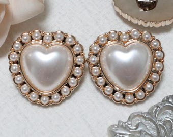 10 Buttons, 22mm Plastic Shank Buttons, Vintage Style Pearl Heart Buttons, Rose Gold Shank Buttons, Coat Buttons, Sewing Button, Fancy