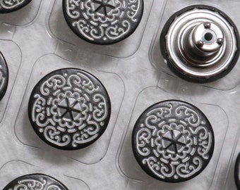 10 Sets- 17mm Metal Jean Buttons, No Sew, Black and White Pattern Button, Jean Tacks, Rivet Buttons, Jacket, Coat, Closures & Fasteners