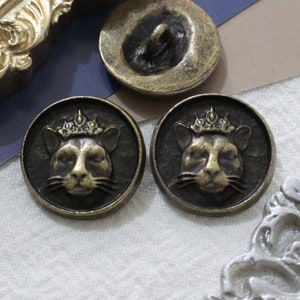 10 Pcs- 17mm Metal Shank Button, Crown Cat Button, Bronze Royal Cat Button, Vintage Style Animal, Metal Button, Shirt, Sewing Button #1M73