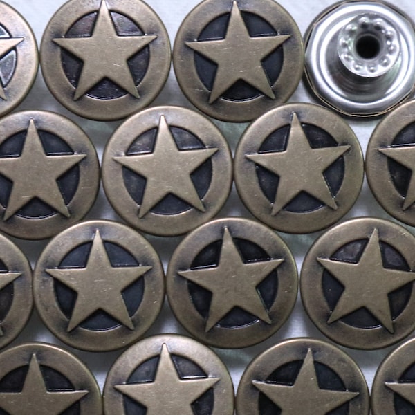 10 sets- 17mm Metal Jean Buttons, Bronze Star Button, No Sew, Jean Tacks, Rivet Buttons, Jacket, Coat, Closures & Fasteners