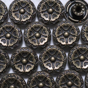 17mm Metal Jean Buttons (10 Sets), Bronze Flower Button, Plant Button, No Sew, Jean Tacks, Rivet Buttons, Jacket, Coat, Closures & Fasteners