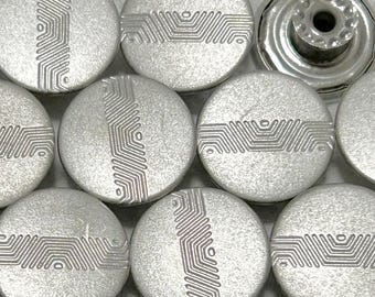 17mm Metal Jean Buttons (10 Sets), Silver Semi Hexagonal line buttons, Jean Tacks, No Sew, Rivet Buttons, Jacket, Coat, Closures & Fastener