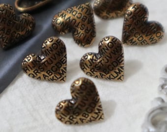 10 pezzi 10 mm bottoni con gambo in metallo, bottoni stile vintage, bottoni a cuore, bottoni in bronzo, bottoni per camicia, bottoni in oro antico, bottoni da cucito #