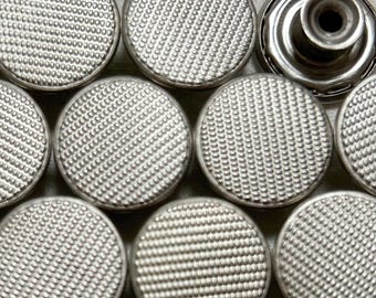 17mm Metal Jean Buttons (10 Sets), Cross Hatched Grid, Raised Dots and Squares, No Sew, Jean Tacks, Rivet Buttons, Jacket, Closures & Fa