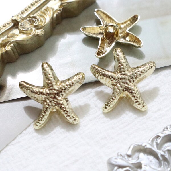 10 Pcs- 21mm Metal Shank Buttons, Starfish, Sea Star Button, Vintage Style, Marine Life, Ocean, Gold Shank Button, Sewing Button #1M83