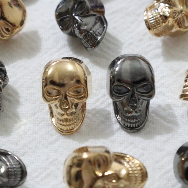 Boutons de tige en métal de 15 mm, boutons d'os de crâne, boutons noirs et dorés, boutons de style vintage, vêtements, boutons de chemise, bouton de couture #1M109