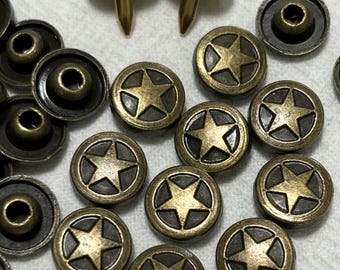 9mm Bronze Star Rivets (10 / 30 sets), Decorative Rivet Buttons, Fashion Rivets, Clothes, Belt, Wallet, Cap, Hat, Leather, DIY