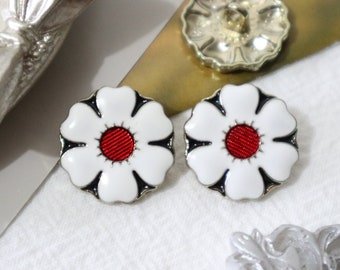 10 Pcs- 18mm Metal Shank Buttons, Vintage Style Buttons, Red and White Flower Buttons, Coat Buttons, Sewing Button #1M57