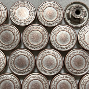 17 mm metalen jeanknopen (10 sets), niet-gestikt, koperkleurige en zilveren jeansspijkers, klinknagelknopen, jasje, jas, sluitingen en sluitingen
