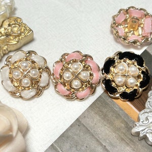 22mm Metal Shank Buttons, White, Pink and Black Buttons, Vintage Style Buttons, Fabric and Pearl Buttons, Coat, Sewing Button #