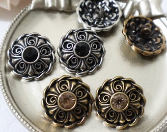 3 pcs Metal Shank Buttons Vintage Style 25mm (40L) Crystal Buttons, Silver and Bronze Buttons #1M4-Bronze/Silver