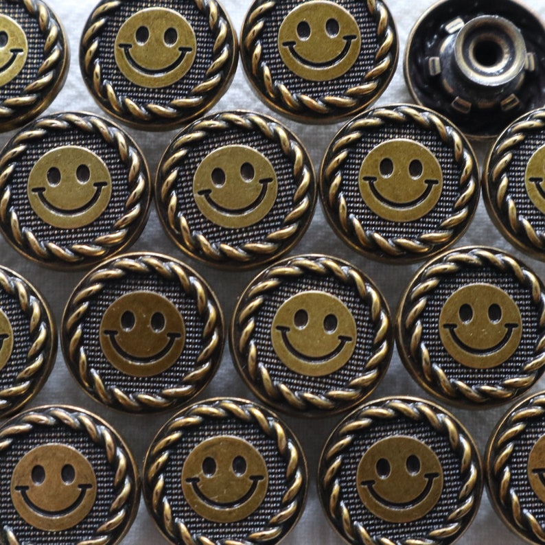 10 Sets 18mm Metal Jean Buttons, Bronze Smile, Lol Haha, Happy, No Sew ...