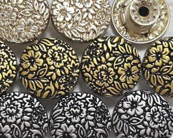 17mm Metal Jean Buttons (10 Sets), No Sew Jean Tacks, Gold, Bronze, Silver Flower Rivet Button, Jacket, Coat, Closures & Fasteners