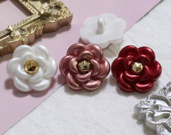 10 Pcs- 21mm Plastic Shank Buttons, Flower Button, Plant Button, White, Pink, Red, Gold Flowers, Rose, Roses, Sewing Button #1P