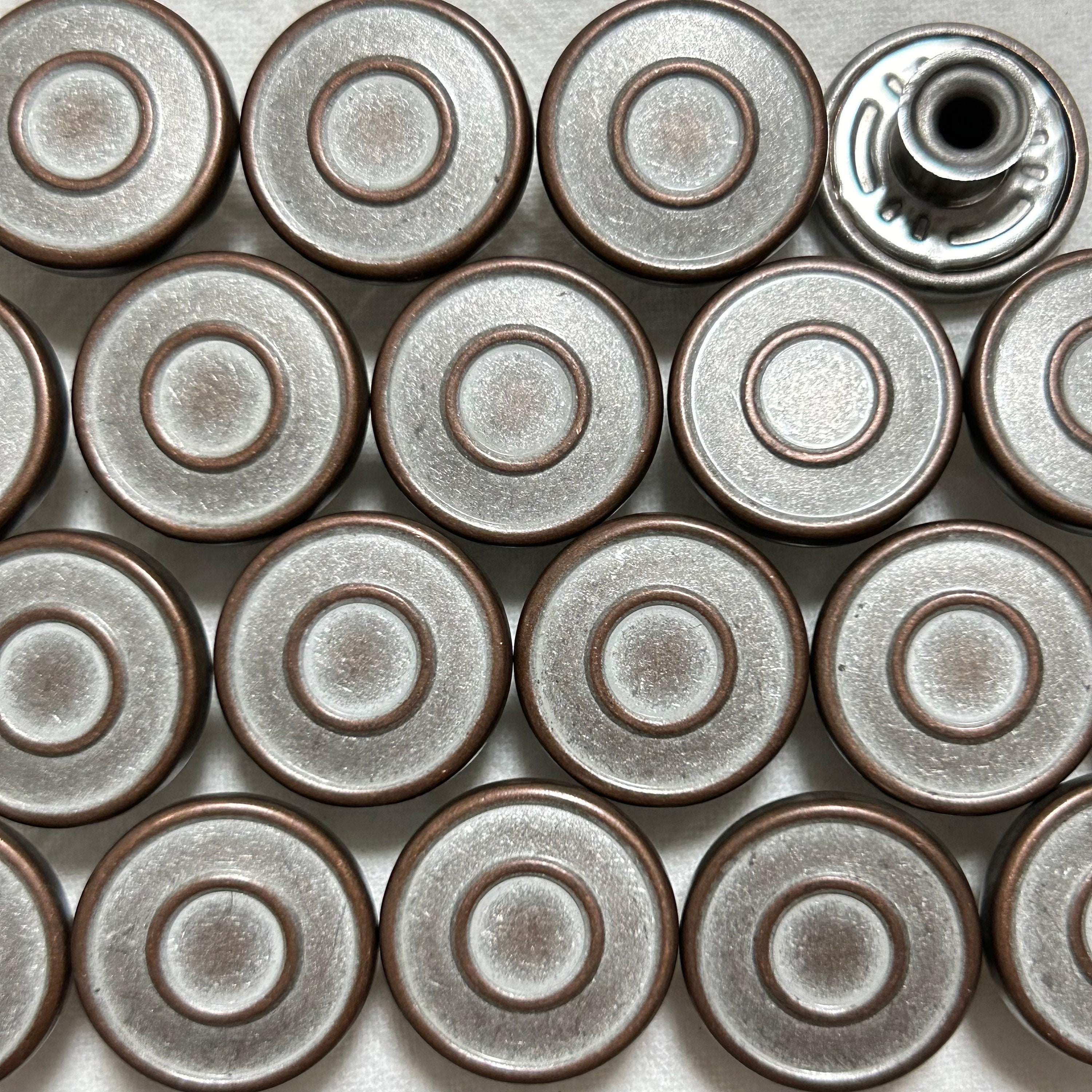 17mm Metal Jean Buttons (10 Sets), No Sew, Coppertone and Silver Jean Tacks, Rivet Buttons, Jacket, Coat, Closures & Fasteners