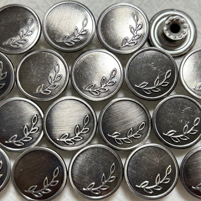 10 Sets 17mm Metal Jean Buttons, Grey Plant Buttons, Grey Leaf Buttons, No Sew, Jean Tacks, Rivet Buttons, Jacket, Closures & Fasteners image 1