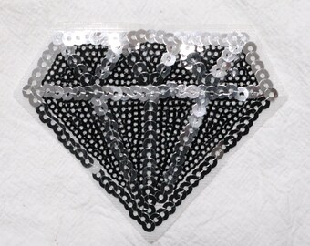 91mm Sequin Patch, Diamond Patch, Embroidered, Silver Sequins, Iron On Patch, Applique, Cloth Applique