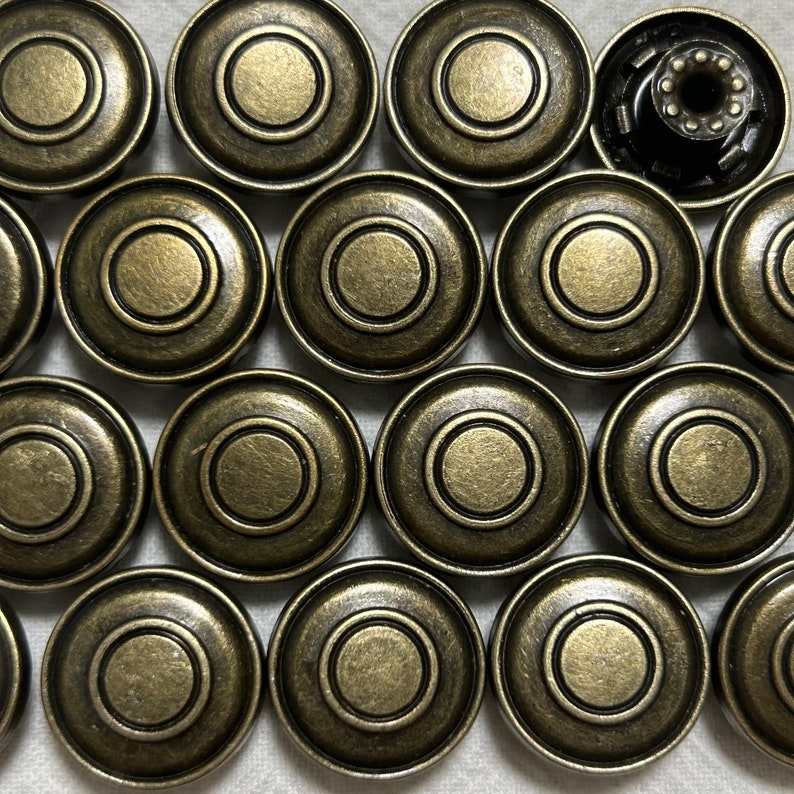 10 lots Boutons jeans en métal 17 mm, sans couture, clous d'impression, rivets en bronze, veste, manteau, fermetures et attaches image 1