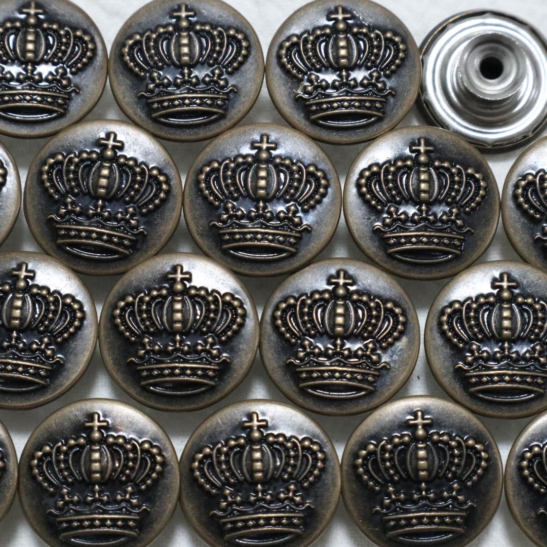 18mm Metal Jean Buttons (10 Sets), Bronze Crown Buttons, No Sew, Jean ...