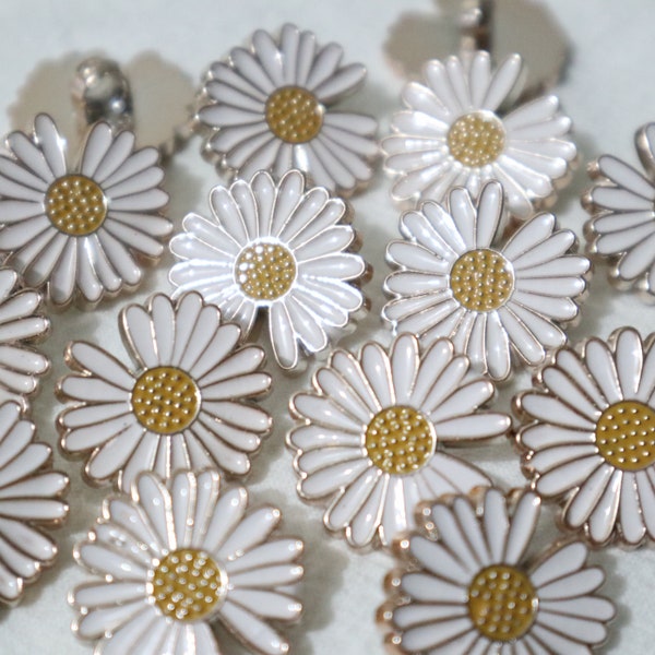 20 Pcs- 21mm Plastic Shank Buttons, White Flower Buttons, Chrysanthemum Buttons, Rose Gold Shank Buttons, Coats, Sweaters, Sewing Button #