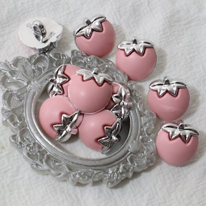 10 botões - botões de haste de plástico de 18 mm, botões de morango prateados, botões de morango rosa, frutas, camisa, roupas, suéter, botão de costura #