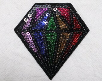 63mm Sequin Patch, Colourful Diamond Patch, Embroidered, Iron On Patch, Applique, Cloth Applique